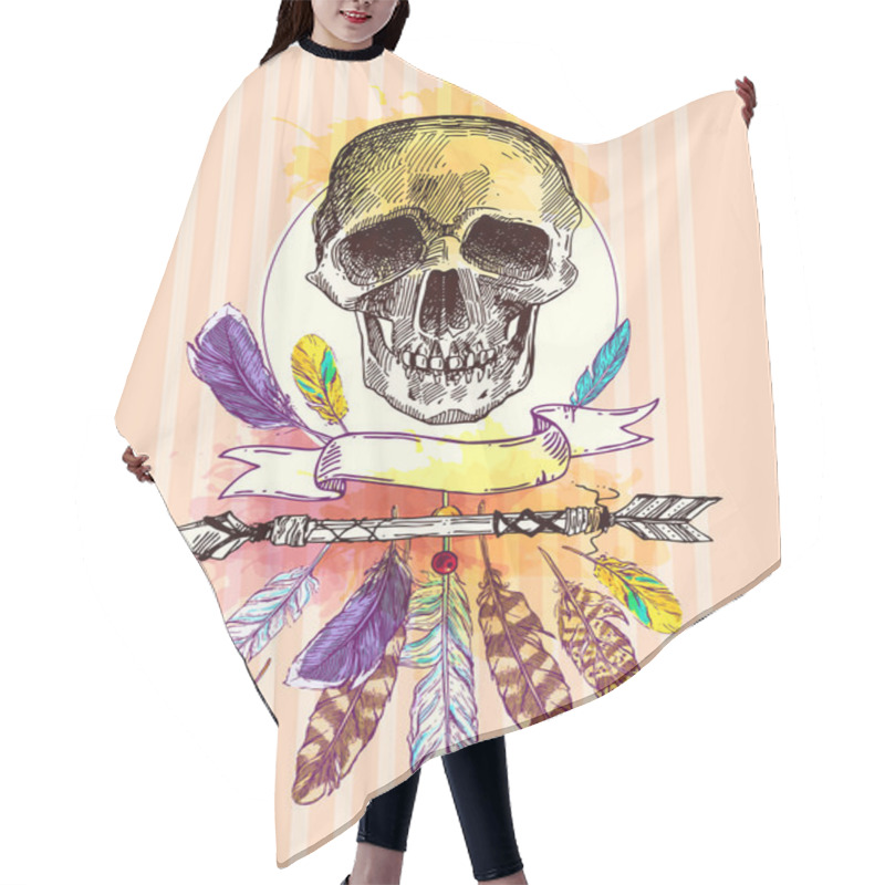 Personality  Skull And Feathers Hair Cutting Cape