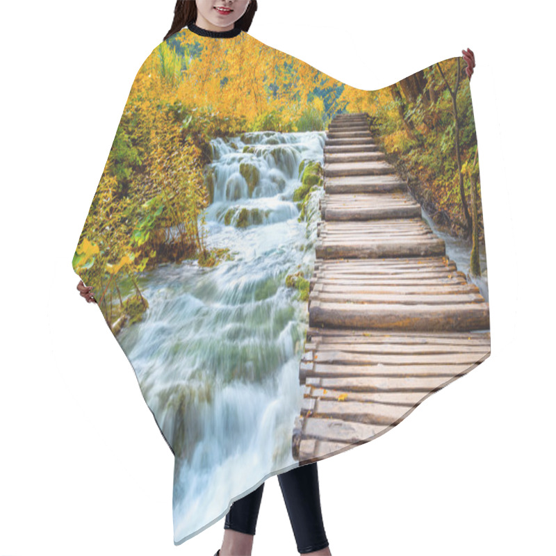 Personality  Scenic Waterfalls And Wooden Path -  Fall Season Hair Cutting Cape