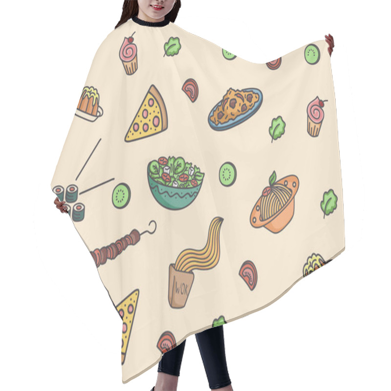 Personality  Cartoon Vector Food Pattern Hair Cutting Cape