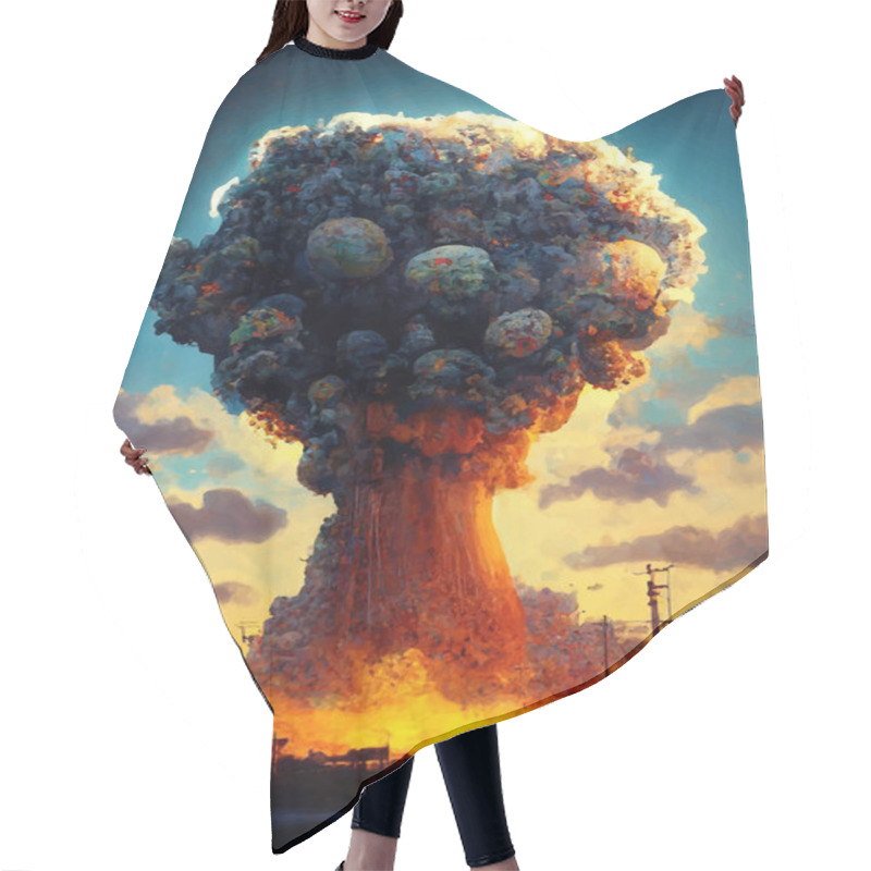 Personality  Mushroom From The Explosion Of A Nuclear Bomb Over The City. Nuclear War In The World. End Of The World. Armageddon. Hair Cutting Cape