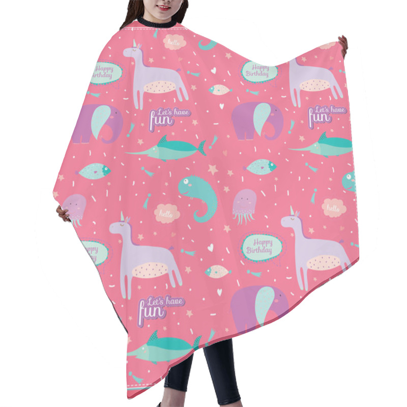 Personality  Childish Pattern With Cartoon Animals, Speech Bubbles And Fireworks Hair Cutting Cape