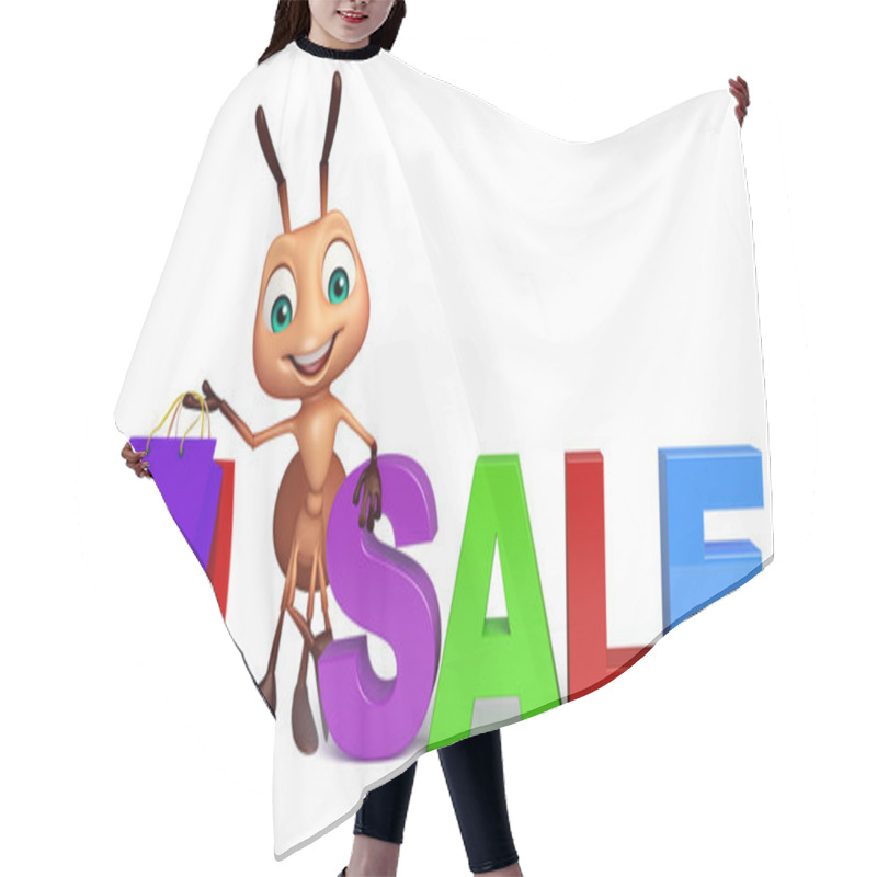 Personality  Fun Ant Cartoon Character With Big Sale Sign  With Shopping Bag Hair Cutting Cape