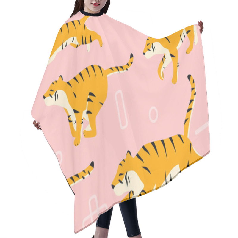 Personality  A Flock Of Tigers Running Through, Out Of Sight, Pop Symbols And A Pink Background Hair Cutting Cape