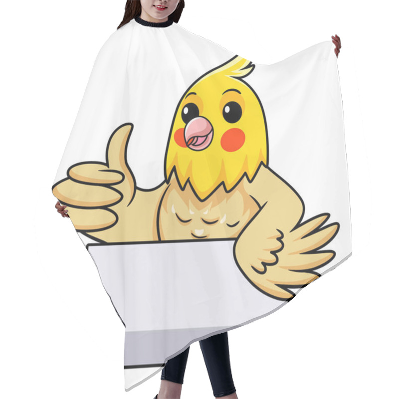 Personality  Vector Illustration Of Cute Lutino Cockatiel Bird Cartoon Giving Thumb Up Hair Cutting Cape