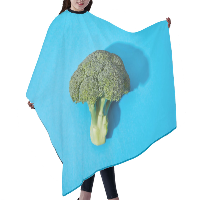 Personality  Top View Of Fresh Green Broccoli On Blue Background Hair Cutting Cape