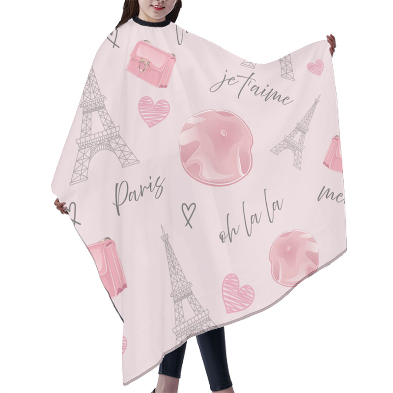 Personality  Lovely Pink Parisian Style Pattern With Words And Thematic Objects Hair Cutting Cape