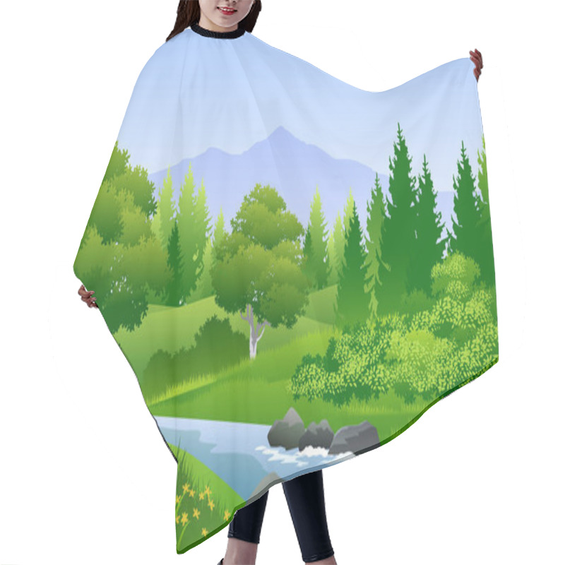 Personality  Beautiful Rural Forest Landscape With River Hair Cutting Cape