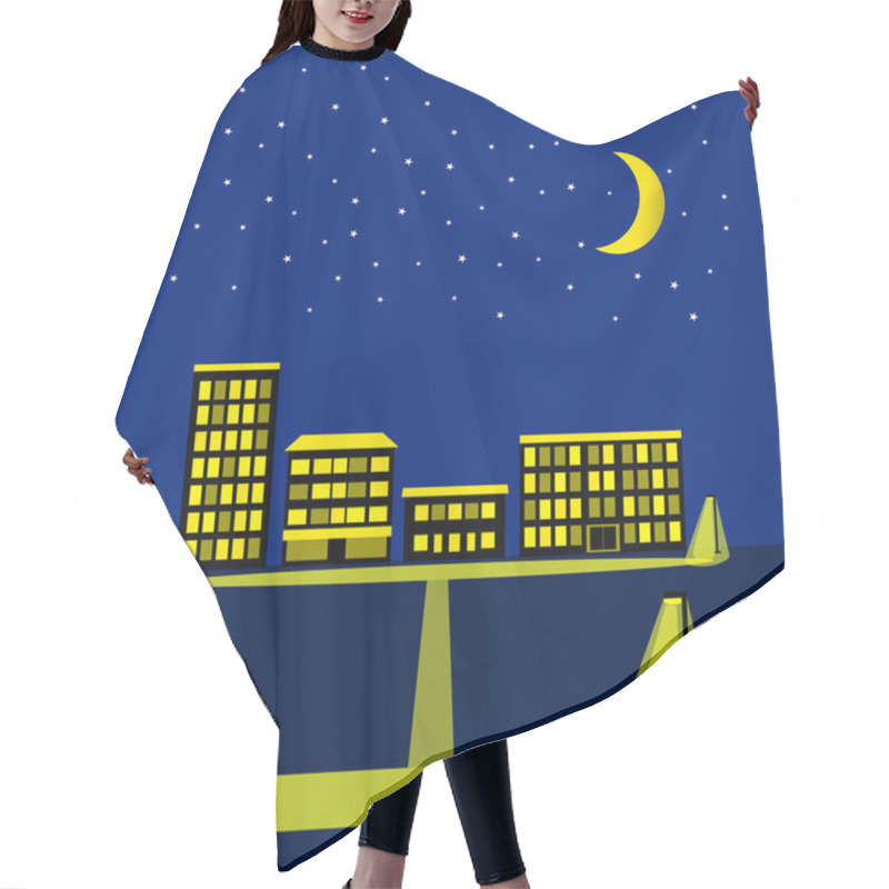 Personality  Night Sky With Stars, Moon And Silhouette Of City. Hair Cutting Cape