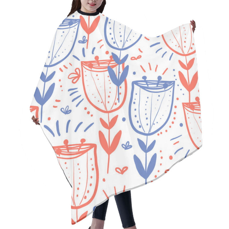 Personality  Seamless Hand Drawn Floral Pattern.  Botanical Background With Folk Motif Hair Cutting Cape