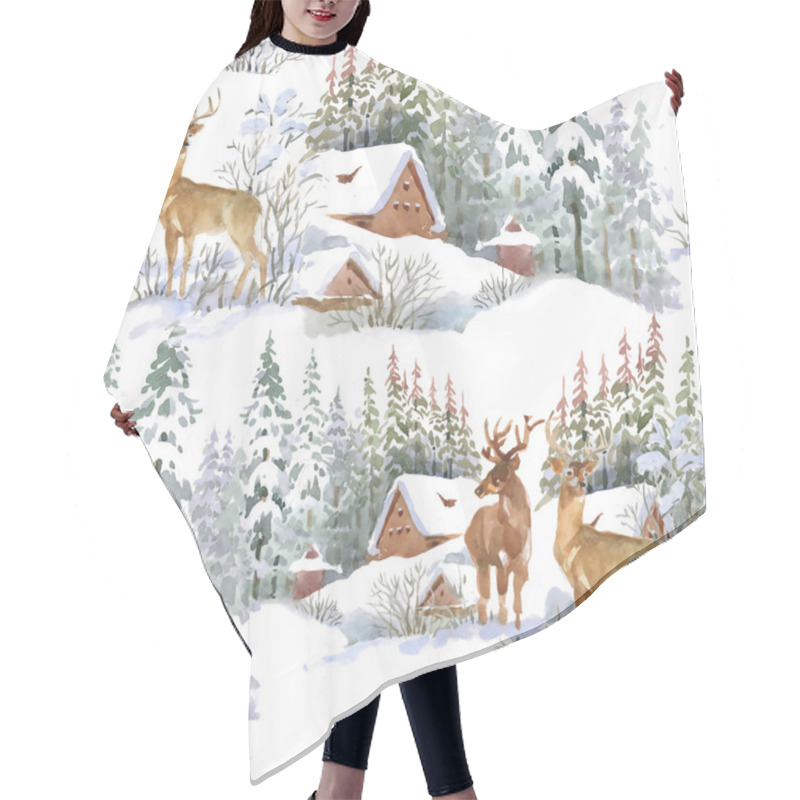 Personality  Winter Landscape With Deers Hair Cutting Cape