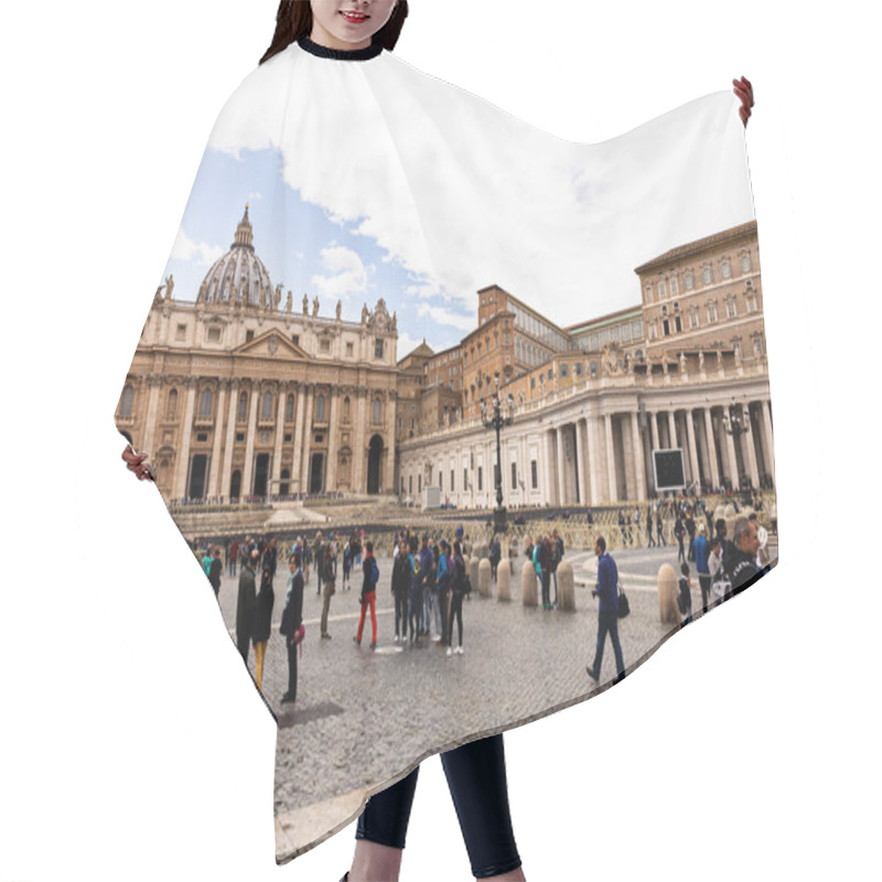 Personality  ROME, ITALY - JUNE 28, 2019: Crowd Of Tourists In Front Of Basilica Of St. Peter Hair Cutting Cape