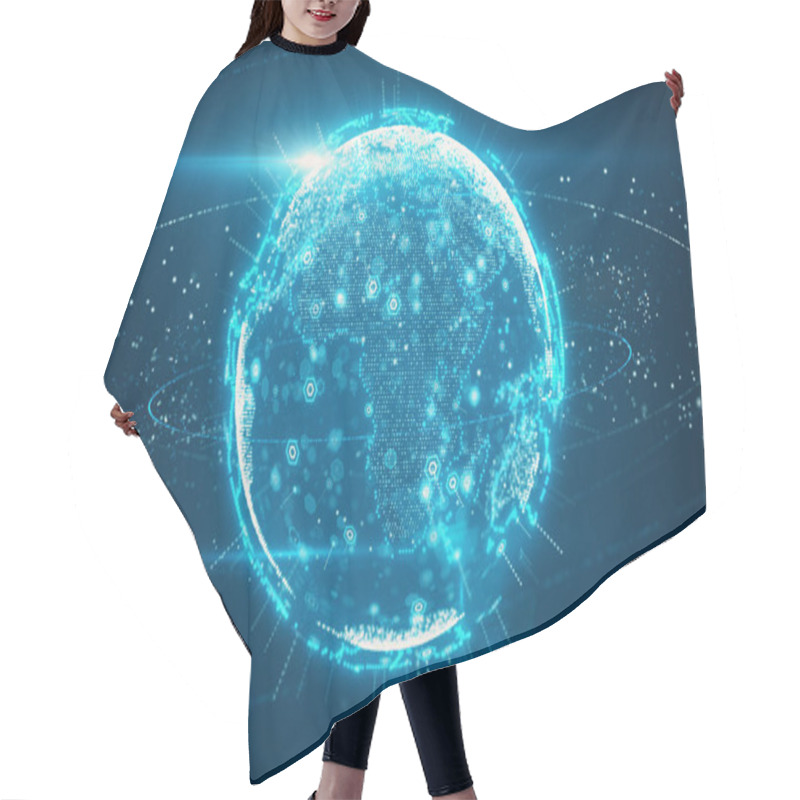 Personality  3d Illustration Of Digital Planet Earth Data Abstract Of A Technological Data Network Transmitting Communication, Complexity And Data Flow Of The Modern Digital Era Hair Cutting Cape