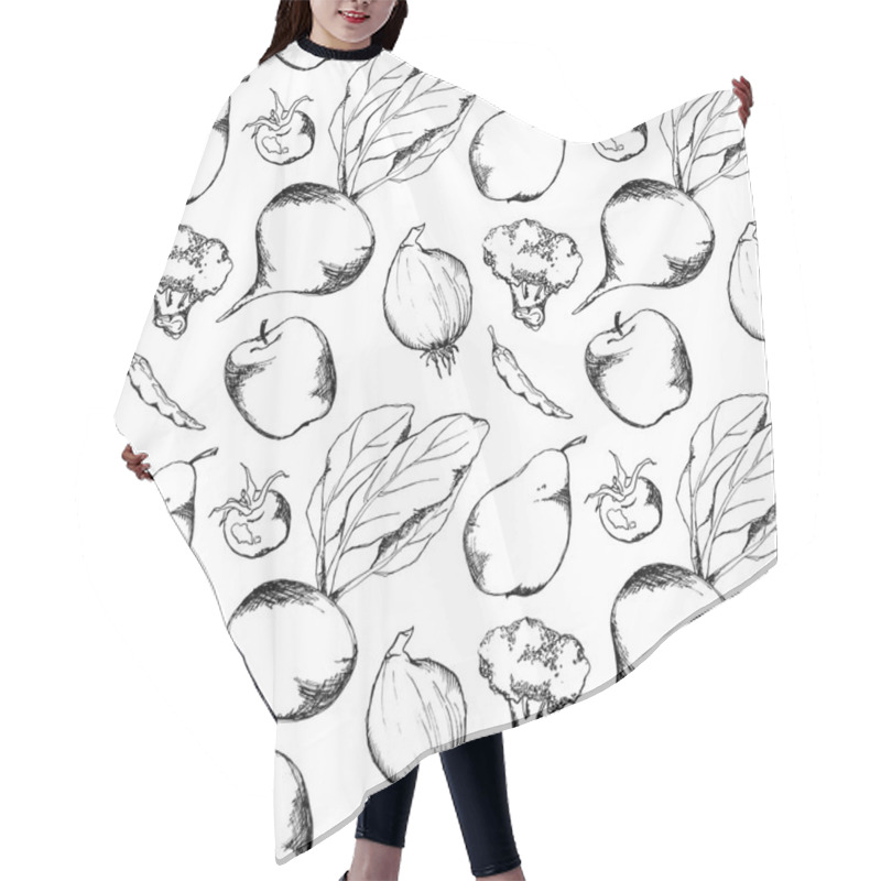 Personality  Vegetable Fruit Monochrome Ink Hand Drawn Seamless Pattern Texture Background Hair Cutting Cape