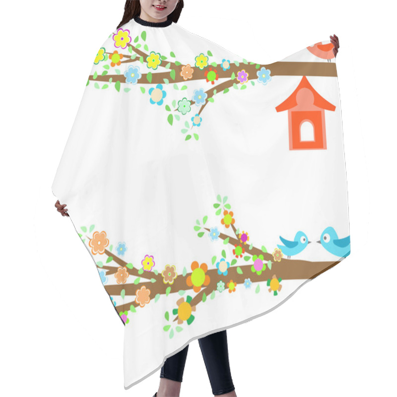 Personality  Cards Birds Sitting On Branches And Birdhouses Hair Cutting Cape