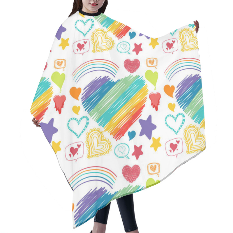 Personality  Seamless Pattern Of Heart And Rainbow Icons Illustration Hair Cutting Cape