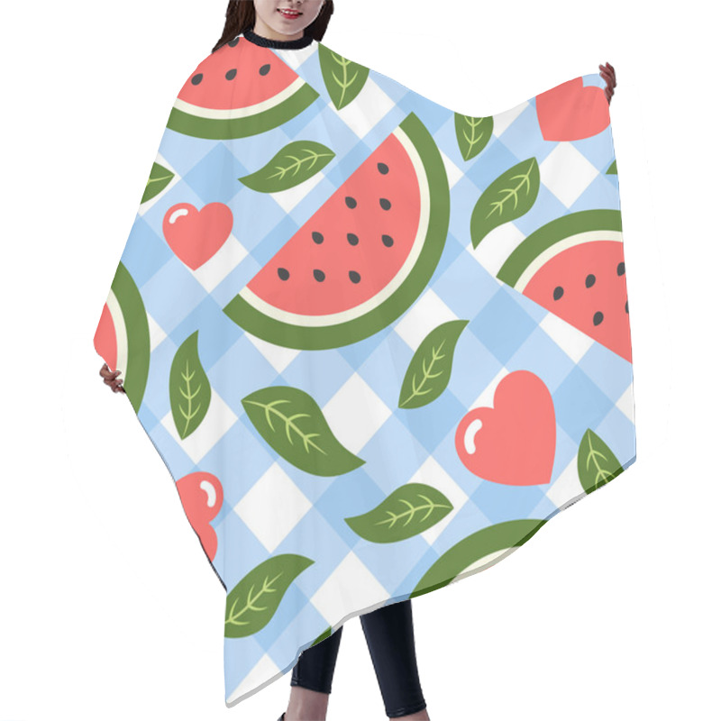 Personality  Watermelon With Leaves And Hearts Seamless Pattern Vector Hair Cutting Cape