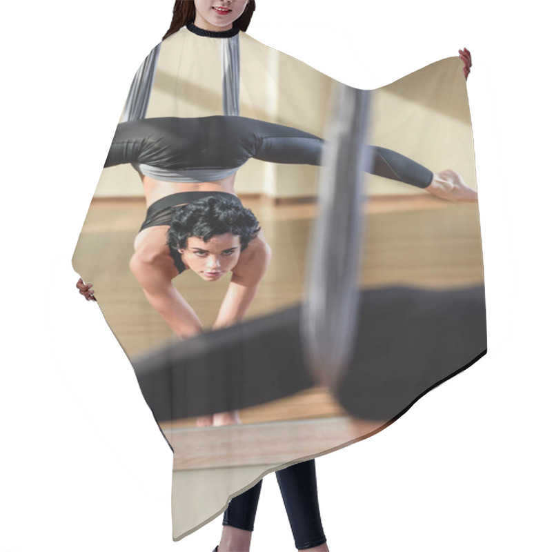 Personality  Woman Practicing Fly Yoga Hair Cutting Cape