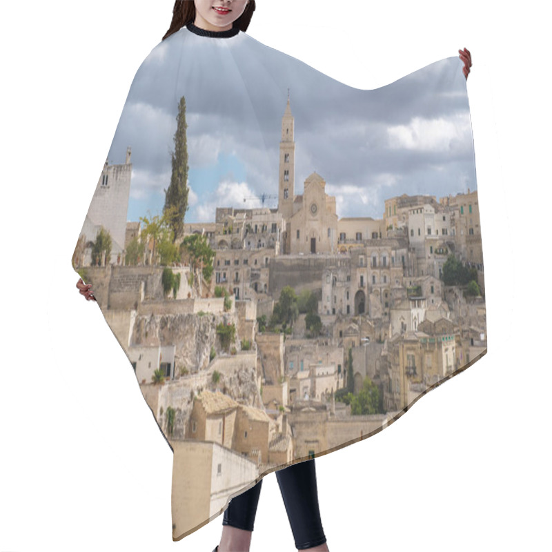 Personality  Nestled In The Hills Of Puglia, Matera Showcases Its Stunning Stone Architecture Under A Dynamic Sky. The Town's Historical Buildings Offer A Glimpse Into Its Rich Heritage And Vibrant Culture. Hair Cutting Cape