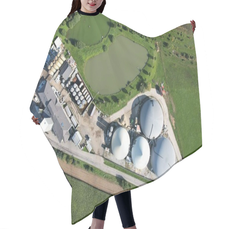 Personality  Biogas Production, Biogas Plants, Bioenergy,aerial Panorama Landscape View Of Bio Gas Production Facility And Powerplant, European Energy Crisis,green Renewable Energy Production Hair Cutting Cape