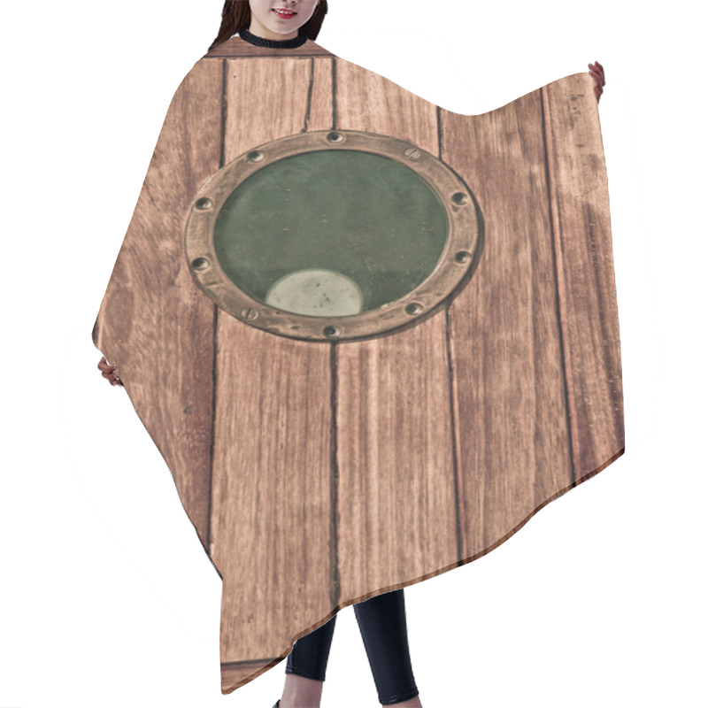 Personality  Close-up Of A Wooden Boat Closed Porthole Hair Cutting Cape