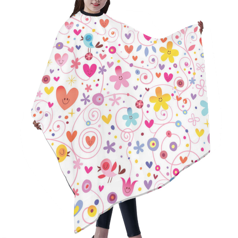 Personality  Cute Hearts Birds Flowers Floral Nature Seamless Pattern Hair Cutting Cape