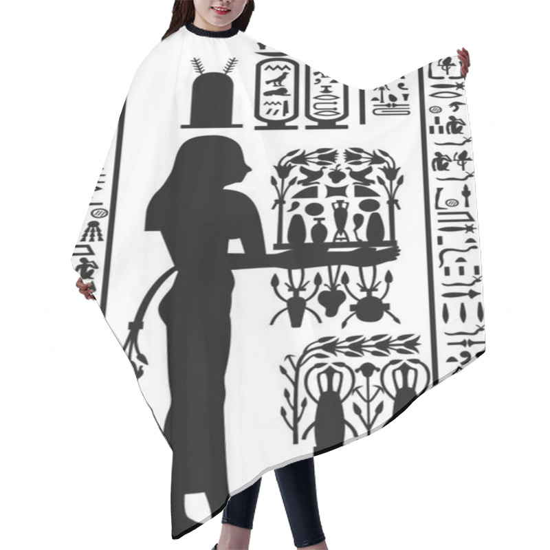 Personality  Egyptian Hieroglyphs And Fresco. Vector Illustration. Hair Cutting Cape