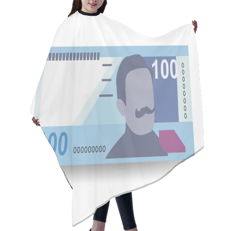 Personality  Peruvian New Sol Vector Illustration. Peru Money Set Bundle Banknotes. Paper Money 100 PEN. Flat Style. Isolated On White Background. Simple Minimal Design. Hair Cutting Cape