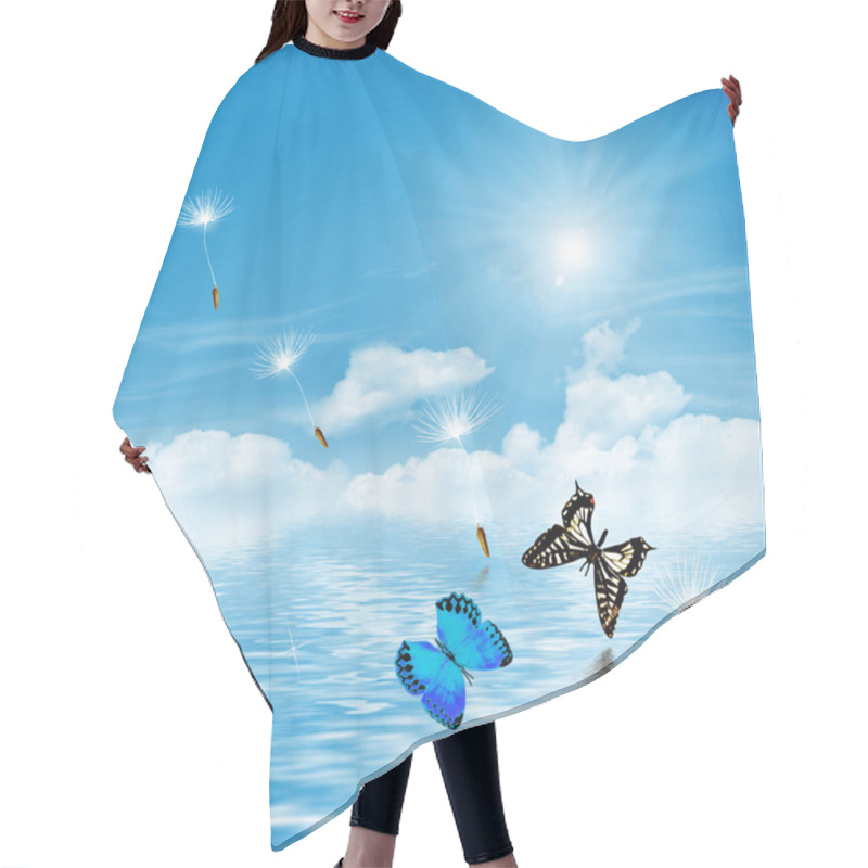 Personality  Butterflies On A Background Of Blue Sky With Clouds Hair Cutting Cape