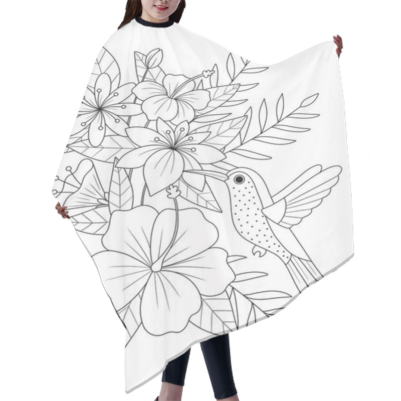 Personality  Tropical Flowers And Branches, Black And White Illustration Graphic Design Hair Cutting Cape