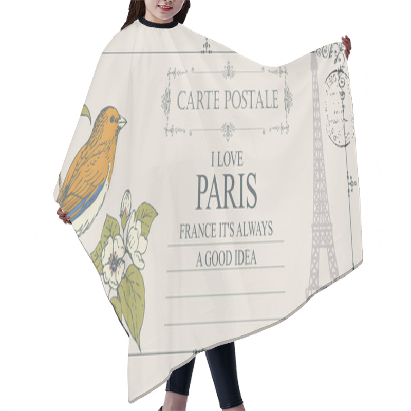 Personality  Retro Postcard With Little Bird And Eiffel Tower Hair Cutting Cape