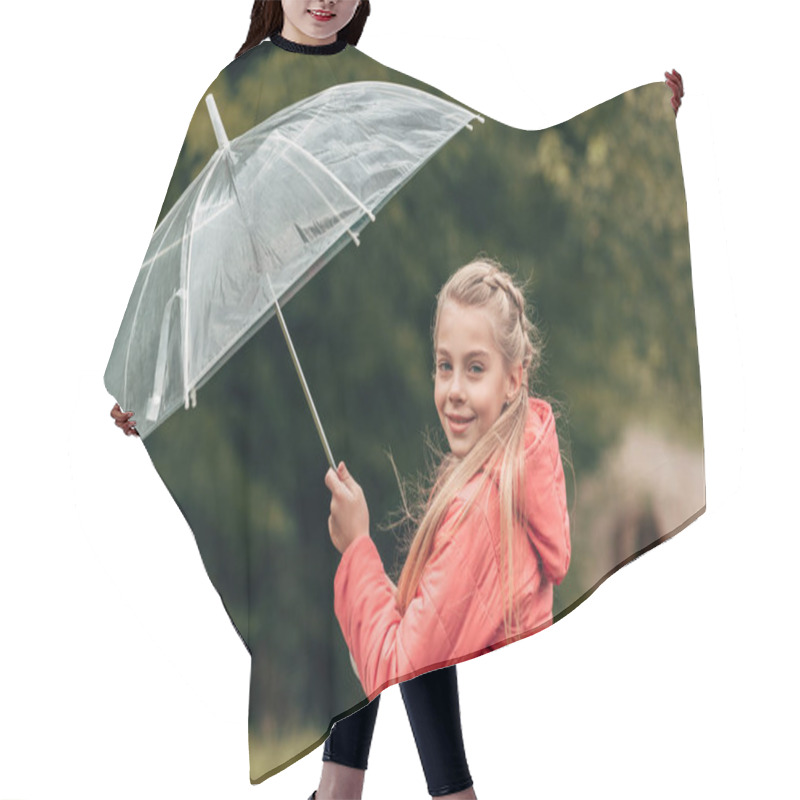 Personality  Child With Umbrella In Autumn Park Hair Cutting Cape