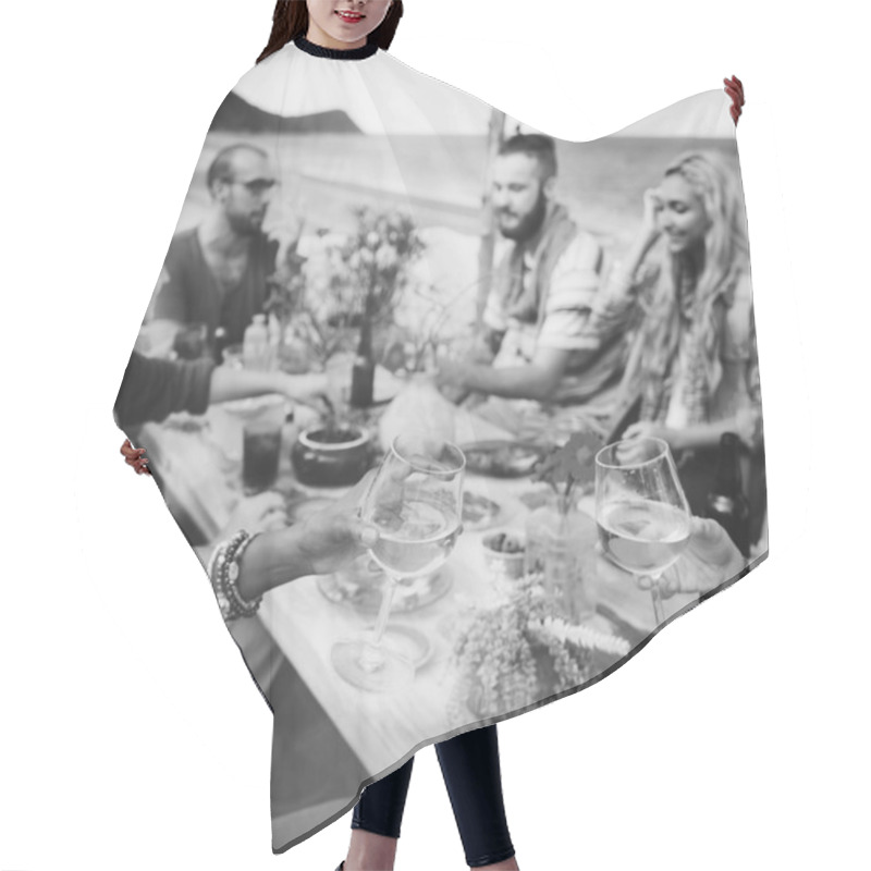 Personality  Friends Having Party Outdoors Hair Cutting Cape