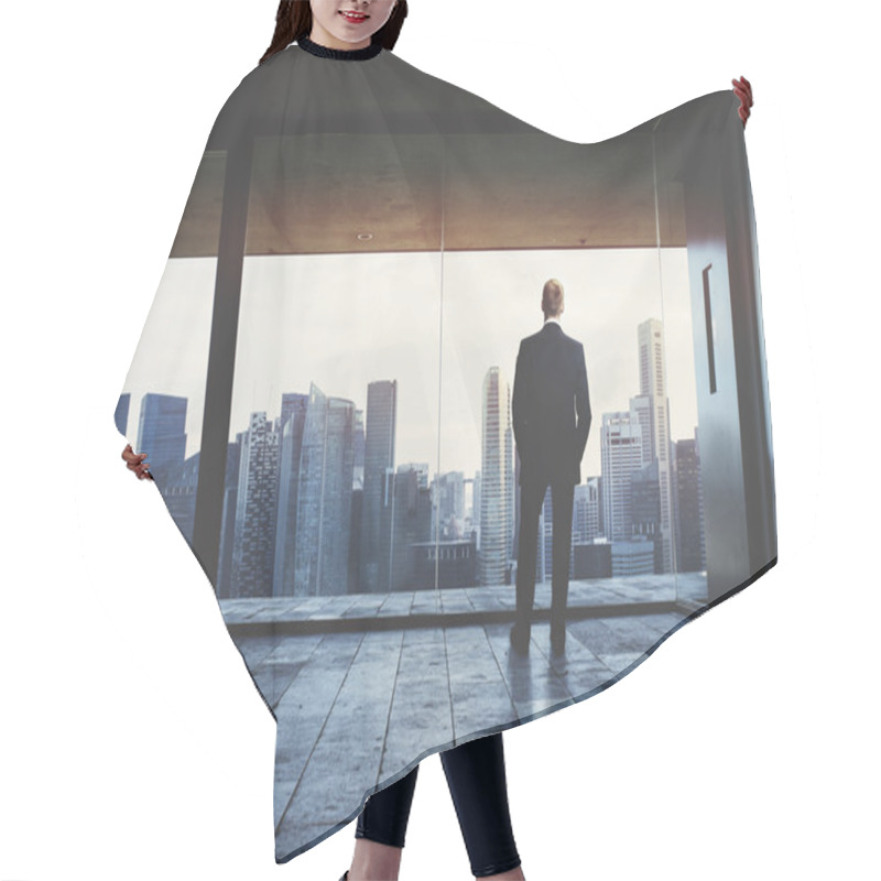 Personality  Businessman Looking At City Through Window Hair Cutting Cape