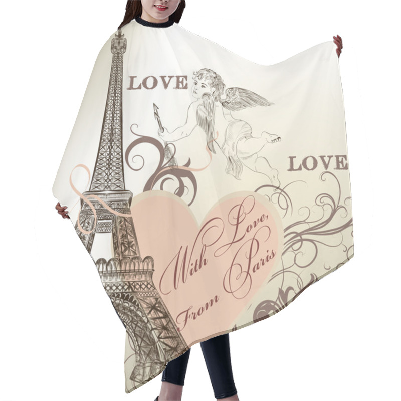 Personality  Greeting Valentine Card With Detailed Vector Eiffel Tower Hair Cutting Cape