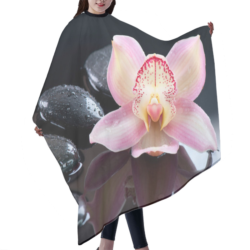 Personality  Zen Stones And Orchid Flower. Stone Massage Hair Cutting Cape