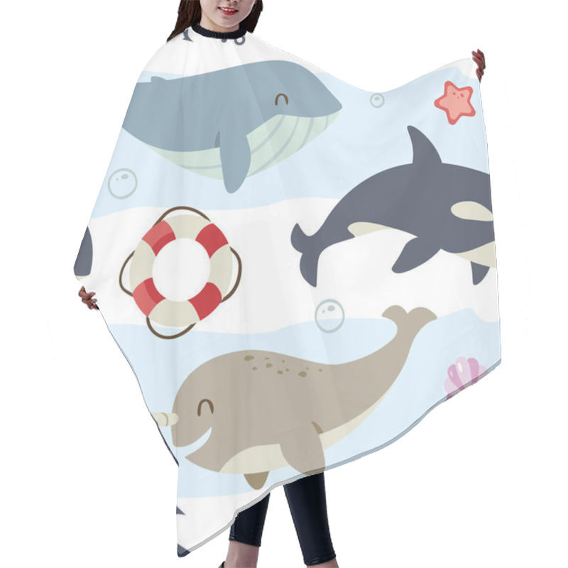 Personality  Vector Blue Whale, Sperm Whale, Narwhal And Killer Whale Set Hair Cutting Cape