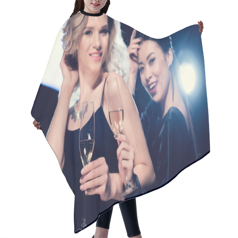 Personality  Multiethnic Glamour Girls With Champagne Hair Cutting Cape