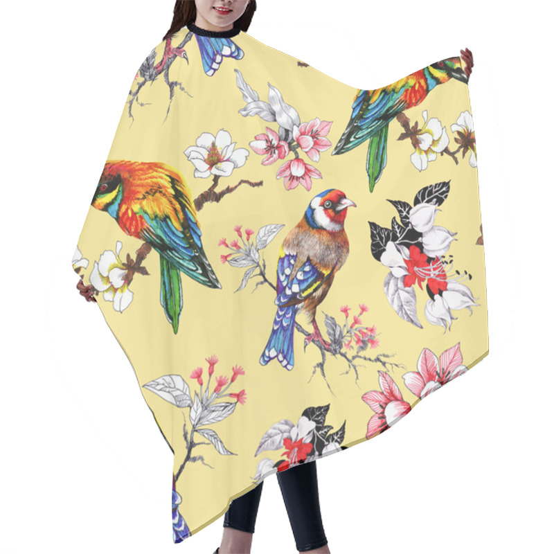 Personality  Pattern With  Flowers And Exotic Birds  Hair Cutting Cape