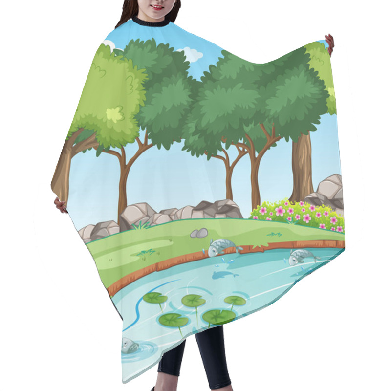 Personality  Stream In The Forest Scene With Some Fishes Illustration Hair Cutting Cape