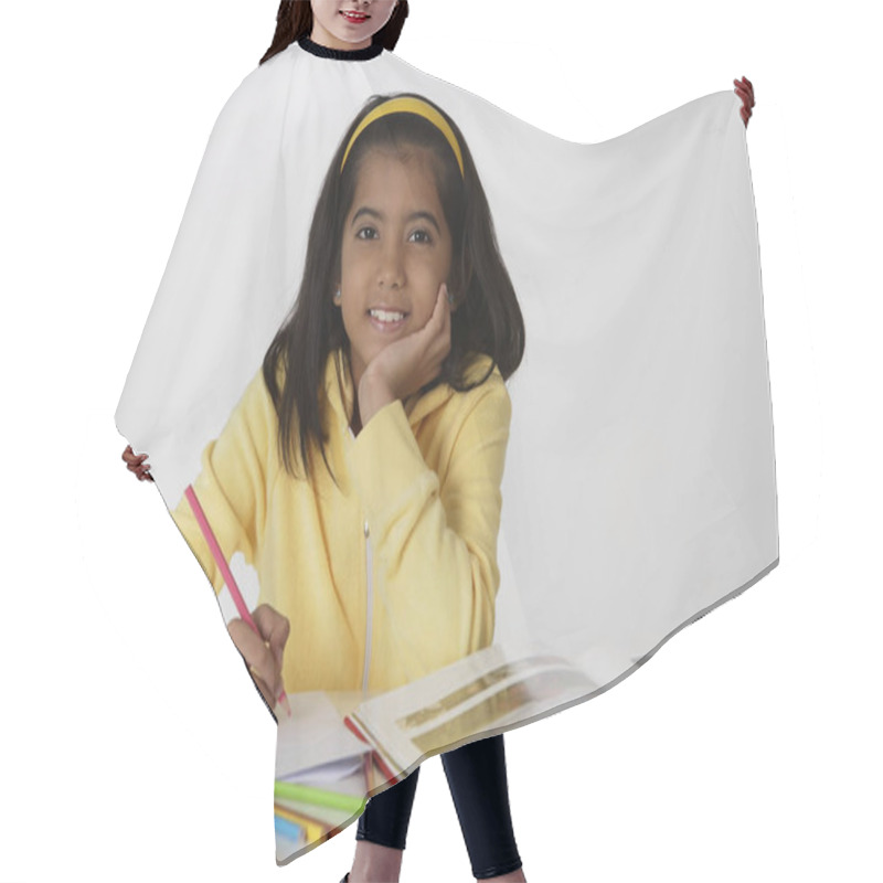 Personality  Girl Studying With Book Hair Cutting Cape