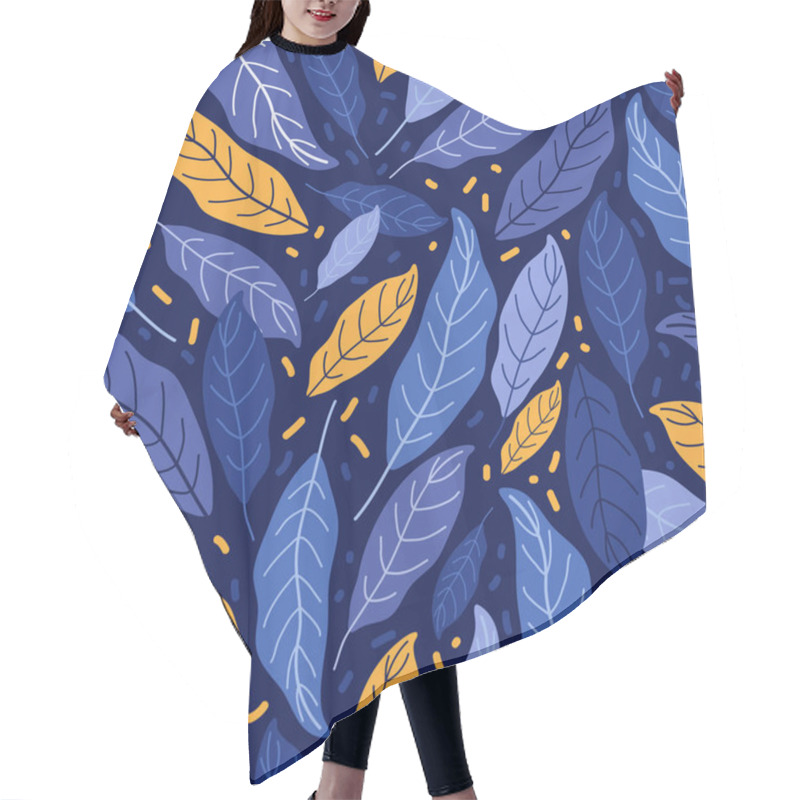 Personality  Abstract Blue And Orange Leaves Seamless Pattern. Hand Drawn Botanical Background. Bright Plant Elements On Dark Background. Floral Textile, Wrapping Paper, Fashion Prints. Vector Flat Illustration. Hair Cutting Cape