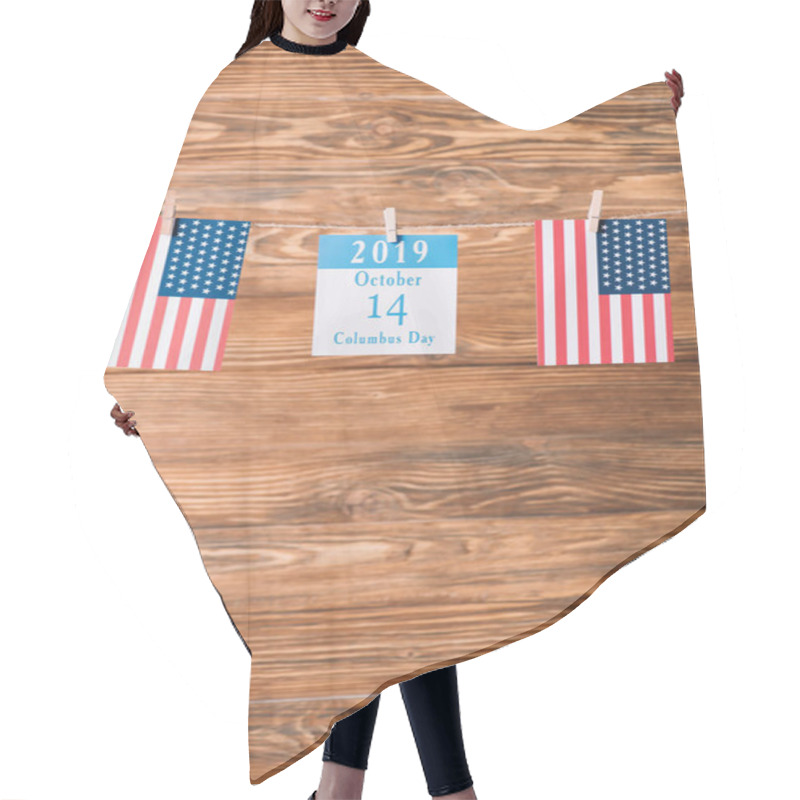 Personality  Calendar Paper Sheet With 14 October Date Between American National Flags On Wooden Surface Hair Cutting Cape