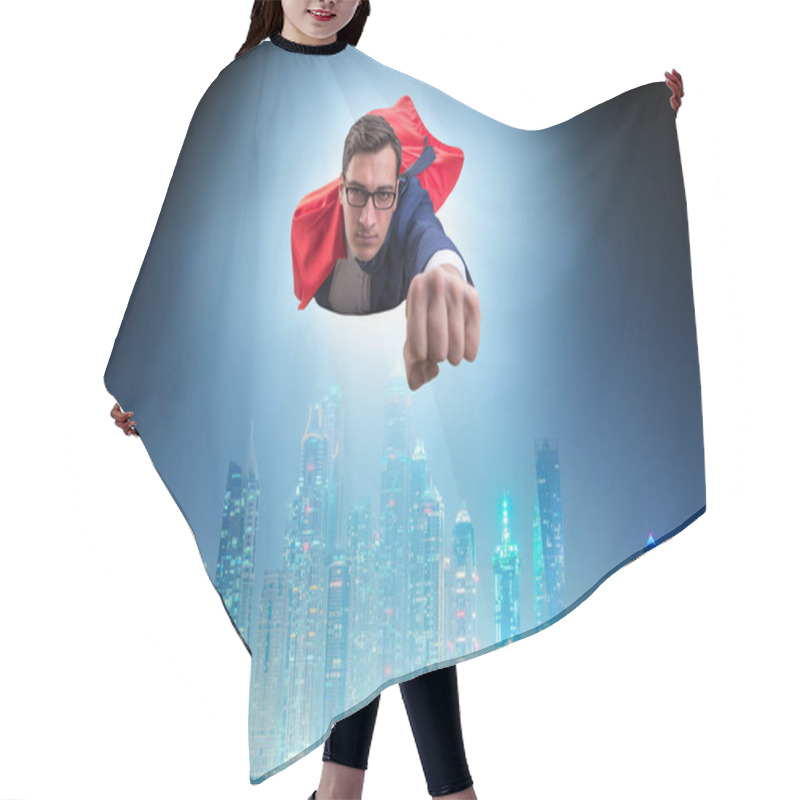 Personality  Superhero Businessman Flying Over The City Hair Cutting Cape