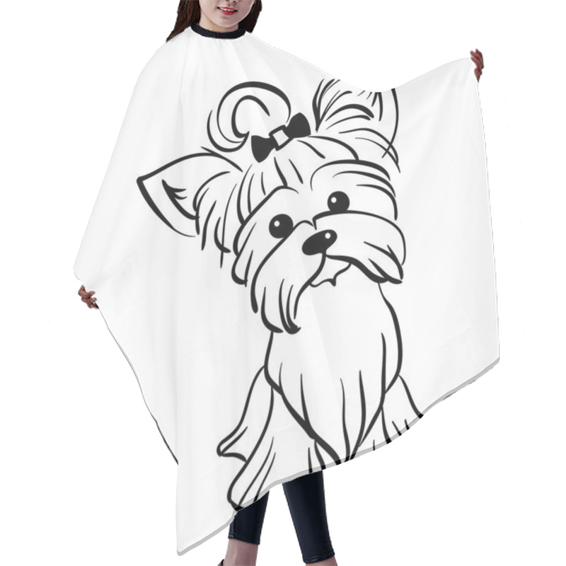 Personality  Vector Sketch Funny Yorkshire Terrier Dog Sitting Hair Cutting Cape