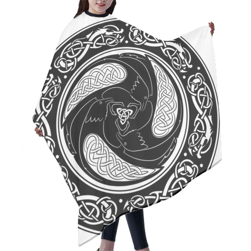 Personality  Viking Shield, Decorated With A Scandinavian Pattern And Ravens Of God Odin. Hair Cutting Cape