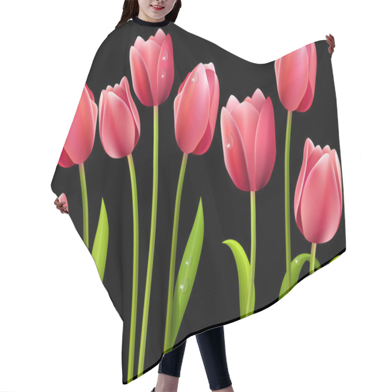 Personality  Different Tulips Isolated On Black Background Hair Cutting Cape