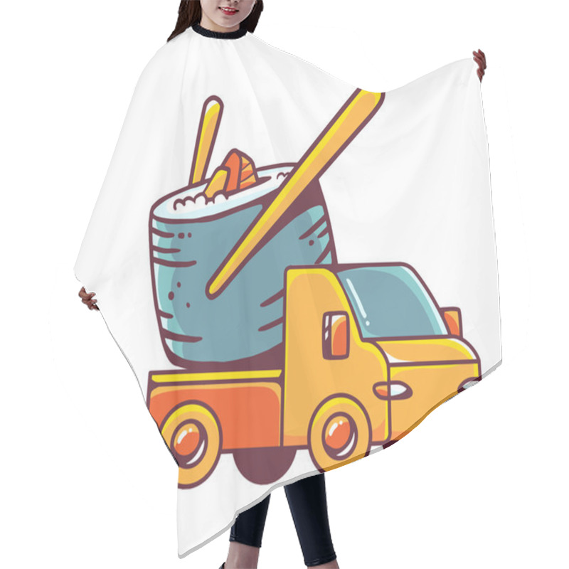 Personality  Vector Illustration Of Toy Car And Sushi Hair Cutting Cape