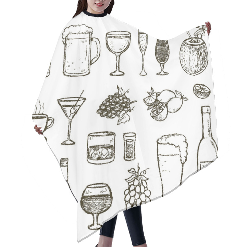 Personality  Set Of Vector Sketch Cocktails And Alcohol Drinks Hair Cutting Cape