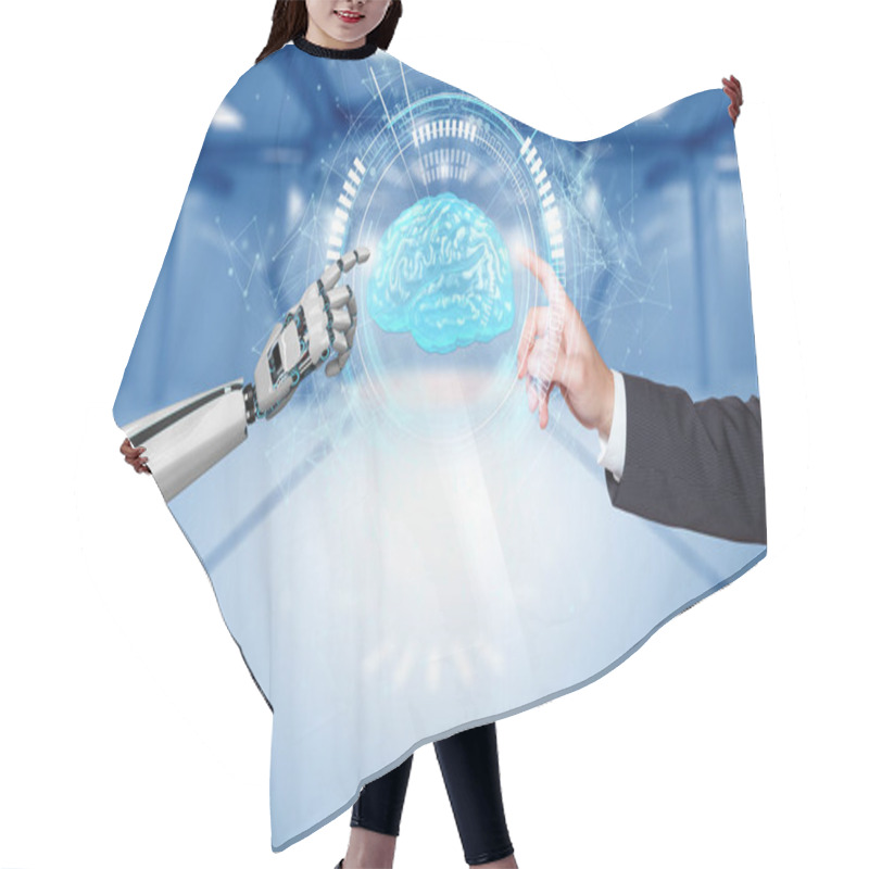 Personality  Businessman Robot Hands Brain Hologram HUD Network Hair Cutting Cape