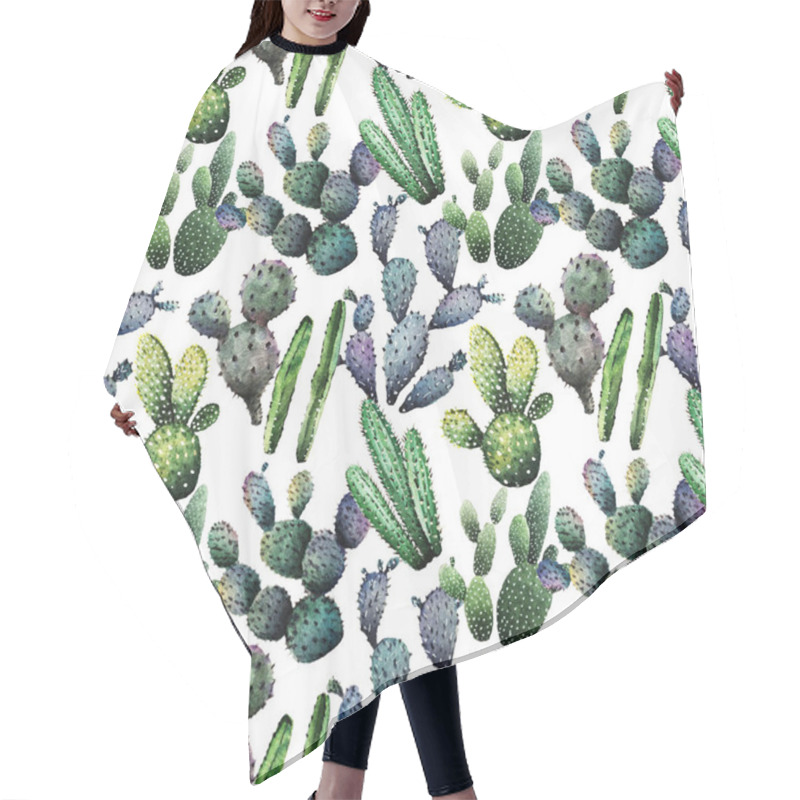 Personality  Watercolor Illustration, Cactus, Handmade, Postcard For You, Seamless Pattern, Light  Background Hair Cutting Cape